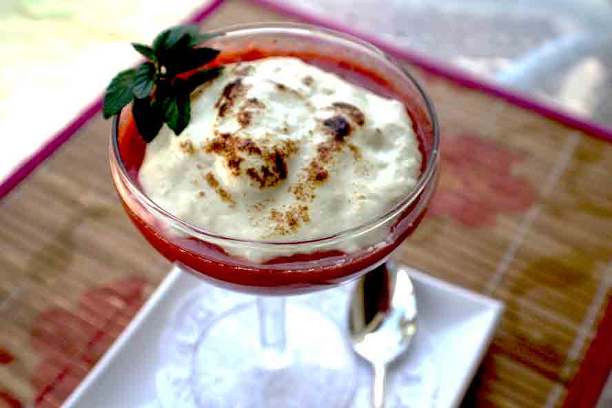 Rhubarb with Quarkschaum or Meringue topping. 
